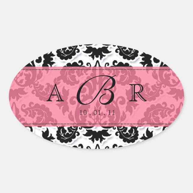 Schwarz, Weiß, Limone Lilie Damask Sticker (Vorderseite)