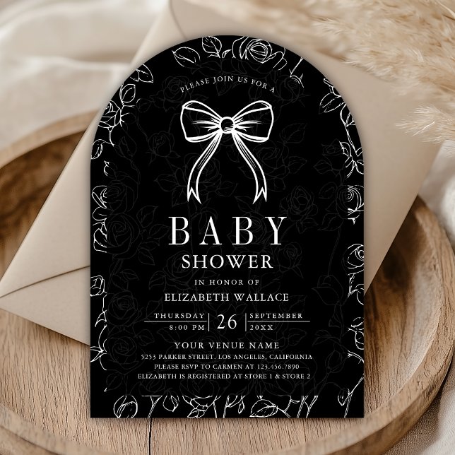 Schwarz-weiß Line Art Coquette Bow Babydusche Einladung (Von Creator hochgeladen)