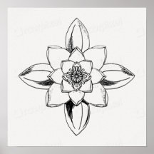 Schwarz-weiß-Line-Zeichnung Wasserlilie-Blume