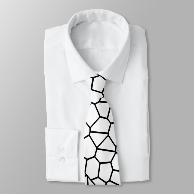 Schwarz-Weiß-Linear Geometric Neck Tie Krawatte (Gebunden)