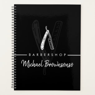 Schwarz-Weiß-Lineart-Logo Rasiermesser Barbier Planer