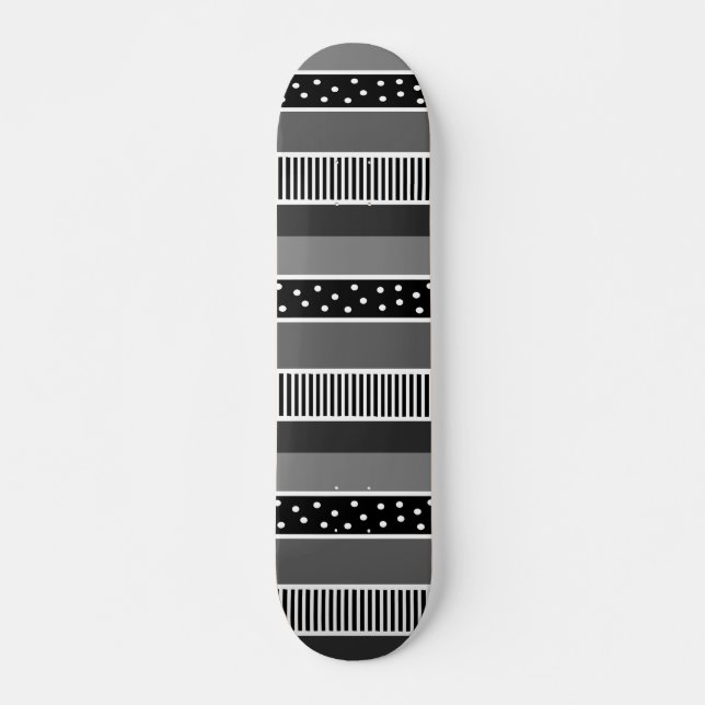Schwarz-Weiß-Linien und Polka Dot Abstrakt Skateboard (Vorne)