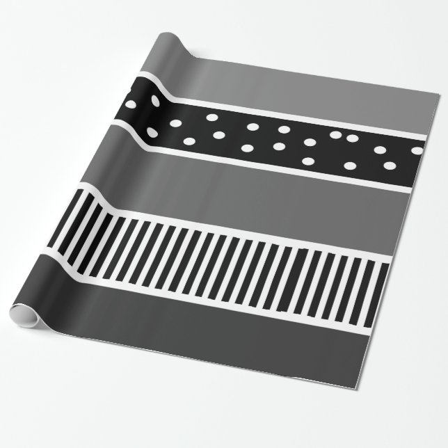 Schwarz-Weiß-Linien und Polka-Dot-Geschenkwrap Geschenkpapier (Ungerollt)