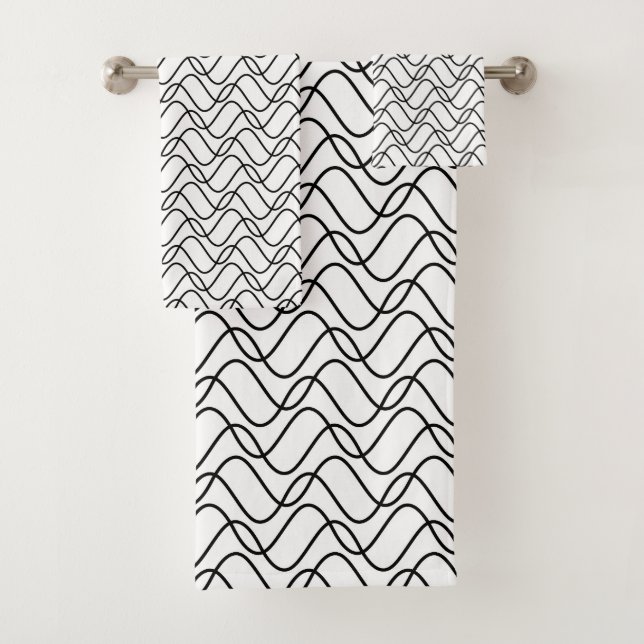 Schwarz-Weiß-Linienmuster Badhandtuch Set (Insitu)