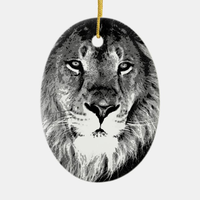 Schwarz-Weiß-Lion Keramik Ornament (Vorne)