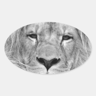 Schwarz-Weiß-Lion Ovaler Aufkleber