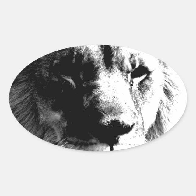 Schwarz-Weiß-Lion Ovaler Aufkleber (Vorderseite)