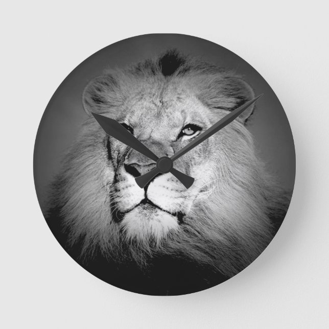 Schwarz-Weiß-Lion Runde Wanduhr (Vorderseite)