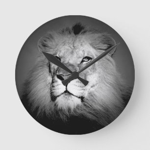 Schwarz-Weiß-Lion Runde Wanduhr