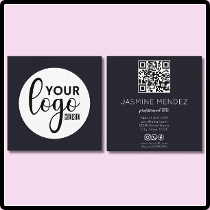 Schwarz Weiß Logo Einfacher QR-Code Socials Quadratische Visitenkarte
