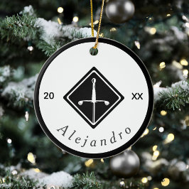 Schwarz-Weiß-Logo-Individuelle Name Jahr Keramik Ornament