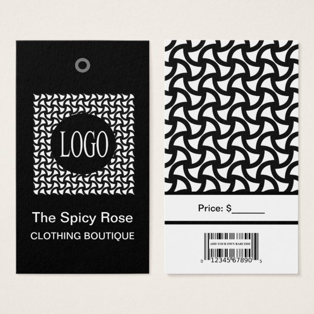 Schwarz-Weiß-Logo mit Bar Code-Preismarken (Vorne & Hinten)