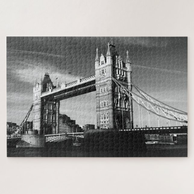 Schwarz-weiß LondonTower Bridge Art Travel Puzzle (Horizontal)