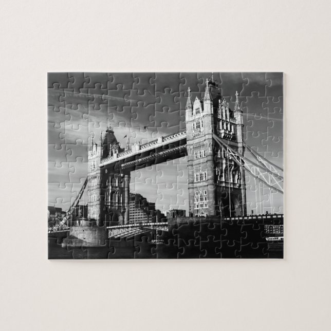 Schwarz-weiß LondonTower Bridge Art Travel Puzzle (Horizontal)