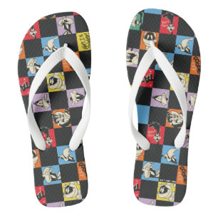 Schwarz-Weiß-LOONEY TUNES™ in bunten Schachbretter Flip Flops
