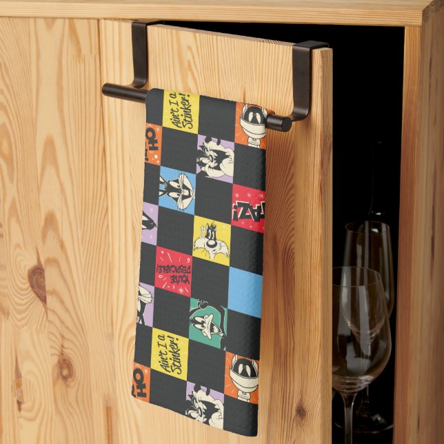 Schwarz-Weiß-LOONEY TUNES™ in bunten Schachbretter Geschirrtuch (Drittel gefaltet)