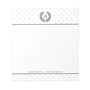 Schwarz-Weiß-Lorbeer-Monogramm Kleine Punkte Notizblock