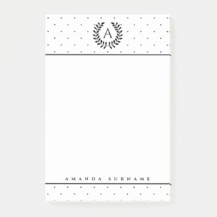 Schwarz-Weiß-Lorbeer-Monogramm Kleine Punkte Post-it Klebezettel