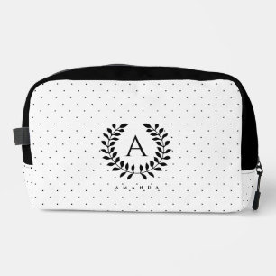 Schwarz-Weiß-Lorbeer-Monogramm-Polka-Punkt-Muster Waschbeutel
