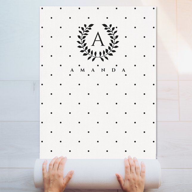 Schwarz-Weiß-Lorbeer-Monogramm-Punkte-Muster Yogamatte (Von Creator hochgeladen)
