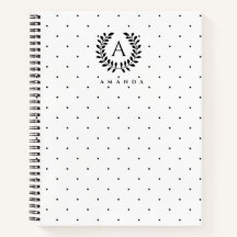 Schwarz-Weiß-Lorbeer-Monogramm-Punktmuster