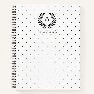 Schwarz-Weiß-Lorbeer-Monogramm-Punktmuster Notizbuch