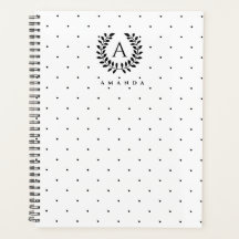 Schwarz-Weiß-Lorbeer-Monogramm-Punktmuster