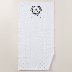 Schwarz-Weiß-Lorbeer-Monogramm-Punktmuster Strandtuch