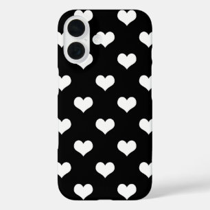 Schwarz Weiß Lovely Hearts Design iPhone 16 Hülle