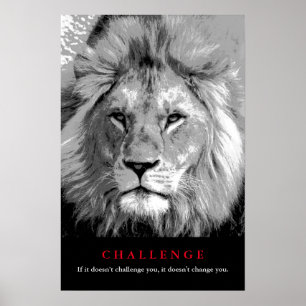 Schwarz-Weiß-Löwen-Motivations-Challenge Poster