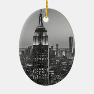 Schwarz-Weiß-Luftbild New Yorks Nacht Keramik Ornament