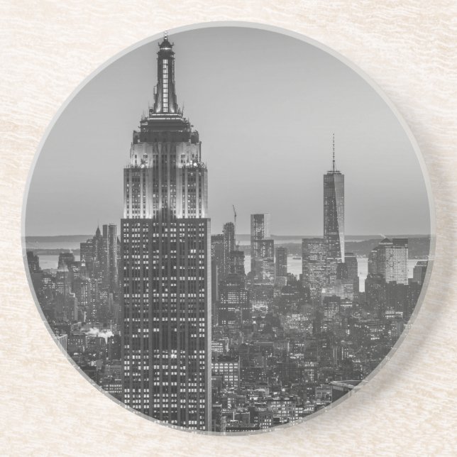Schwarz-Weiß-Luftbild New Yorks Nacht Sandstein Untersetzer (Vorne)