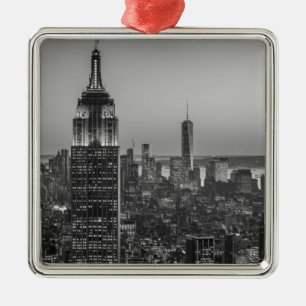 Schwarz-Weiß-Luftbild New Yorks Nacht Silbernes Ornament