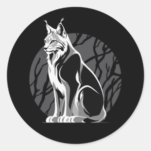 Schwarz-Weiß-Lynx Runder Aufkleber