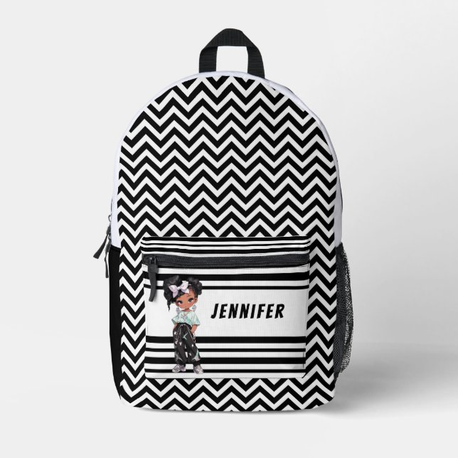Schwarz-Weiß-Mädchen Bedruckter Rucksack (Vorderseite)