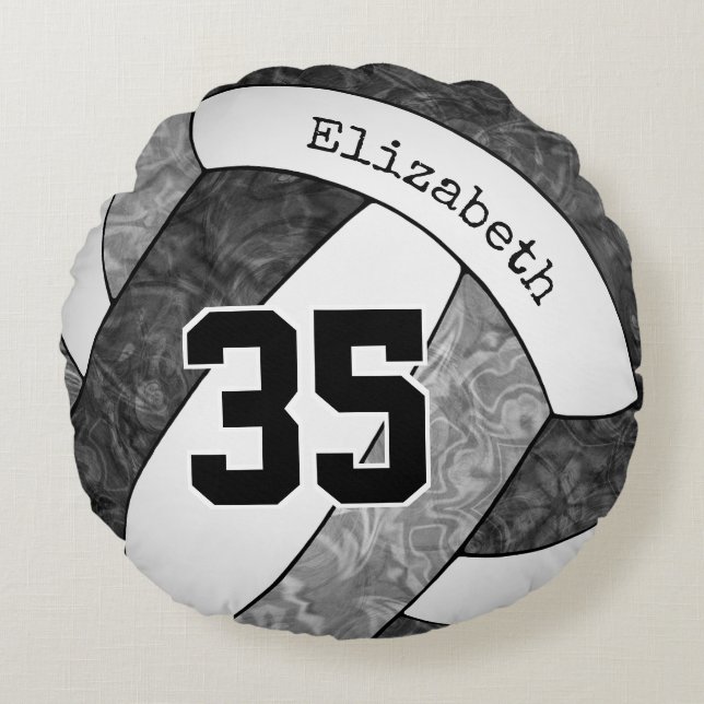 Schwarz-Weiß-Mädchen Volleyball-Mannschaftsfarben Rundes Kissen (Vorderseite)