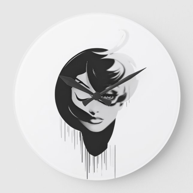 Schwarz-Weiß-Mädchen - Wall Clock 2023 Große Wanduhr (Vorderseite)