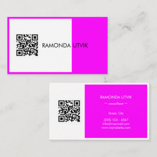 Schwarz Weiß Magenta Elegant Modern mit QR-Code Visitenkarte