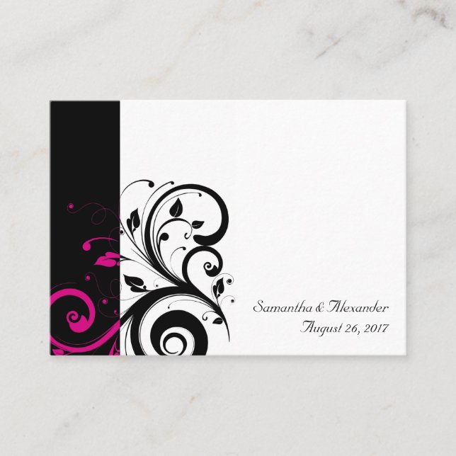 Schwarz, Weiß, Magenta Swirl PlaceCards, geschrieb Platzkarte (Vorderseite)