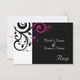 Schwarz/Weiß Magenta Wirbel Hochzeit Kleine RSVP Karte