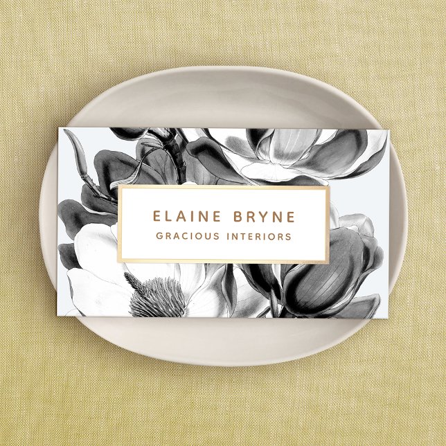 Schwarz-weiß Magnolia Botanical Visitenkarte (Von Creator hochgeladen)