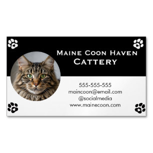 Schwarz-weiß Maine Coon anpassbar Magnetische Visitenkarte