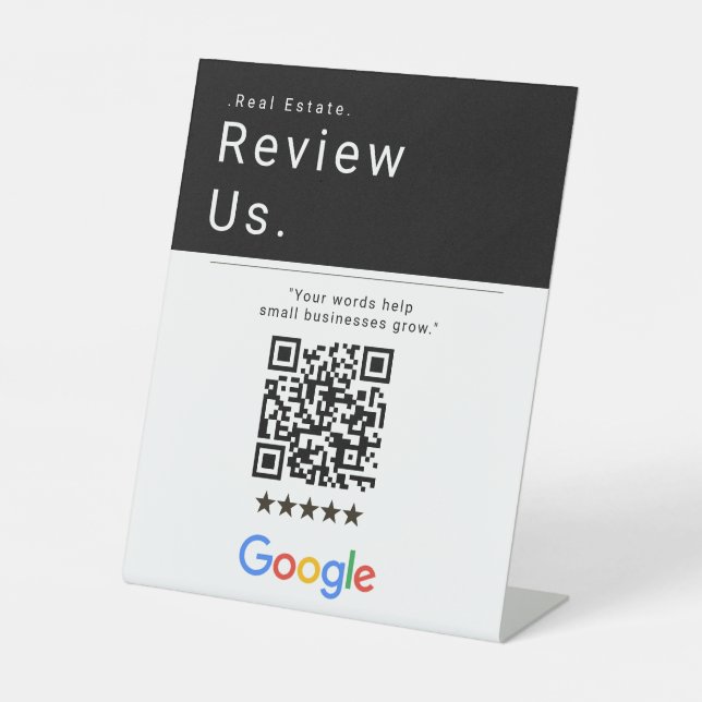 Schwarz-Weiß-Maklerbewertungs-US-QR-Code-Schild Sockelschild (Vorderseite)