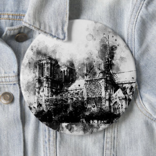 Schwarz-Weiß-Malerei der Kathedrale Notre Dame Button