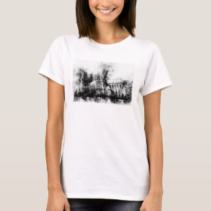 Schwarz-Weiß-Malerei der Kathedrale Notre Dame T-Shirt