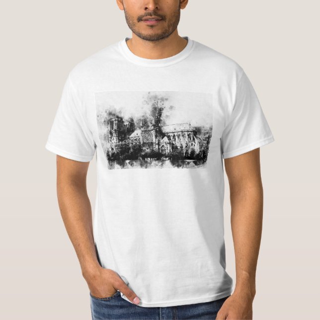 Schwarz-Weiß-Malerei der Kathedrale Notre Dame T-Shirt (Vorderseite)