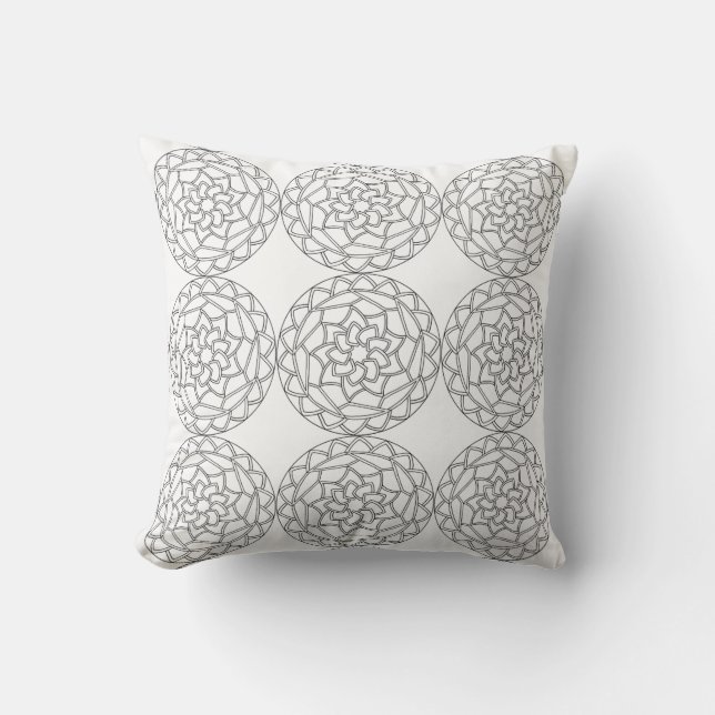 Schwarz-weiß Mandala Blume Muster Pillow Kissen (Vorderseite)