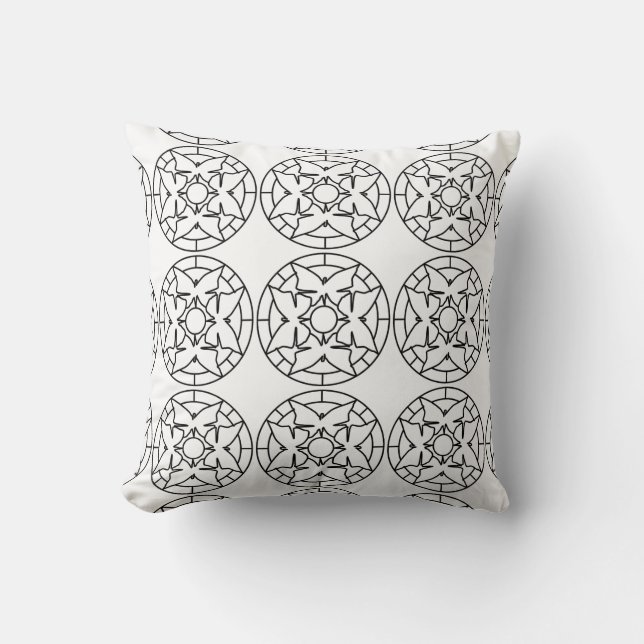 Schwarz-weiß Mandala Butterflies Pattern Pillow Kissen (Vorderseite)