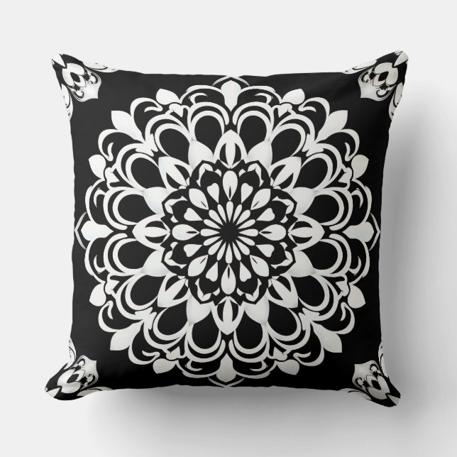 Schwarz-Weiß-Mandala-Design Kissen (Vorderseite)