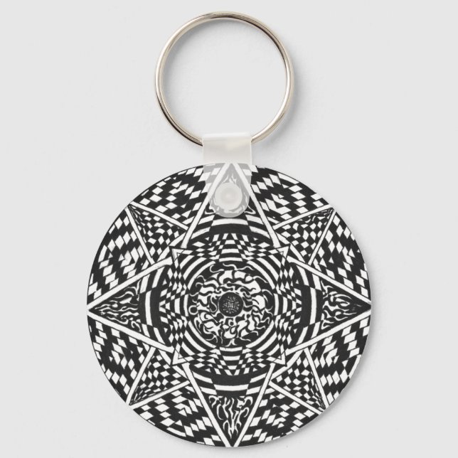 Schwarz-Weiß-Mandala-Design Schlüsselanhänger (Vorderseite)